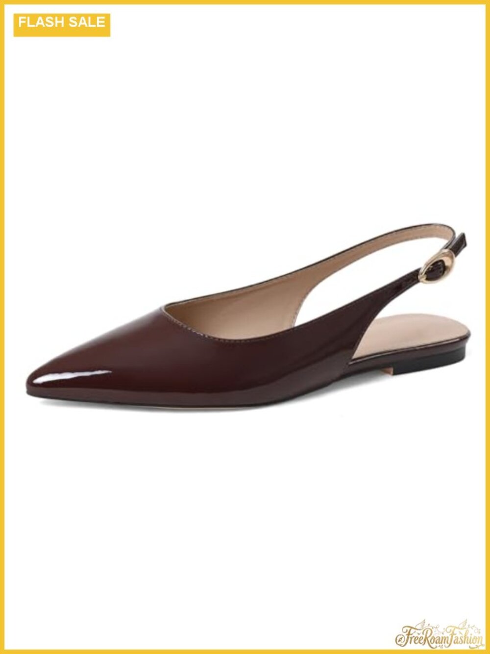 Pointed Toe Slingback Flats Patent Leather Low Heel